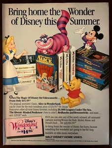 Pubblicità Walt Disney Home Video 1986 stampa d'epoca Alice Mickey Pooh gatto del Cheshire - Foto 1 di 1