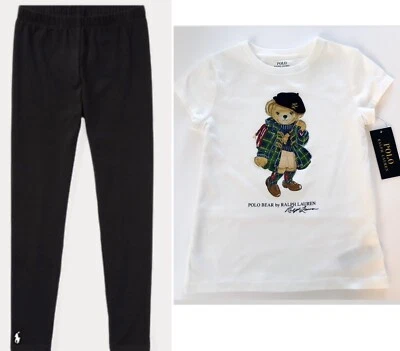 NWT, Girls Polo Ralph Lauren SET of 2.  Polo Bear T-Shirt + Leggings. Size 6 - Image 1 of 3