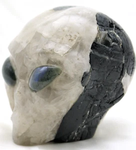 XL Stunning Black TOURMALINE Crystal ALIEN Head with LABRADORITE Gemstone Eyes - Picture 1 of 7