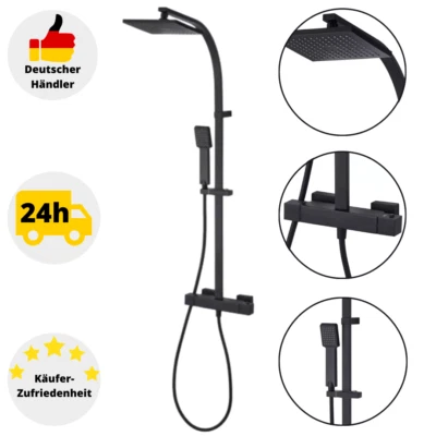 Duschset Regendusche Schwarz Duscharmatur Duschsystem Edelstahl Duschkopf Set - Bild 1 von 4