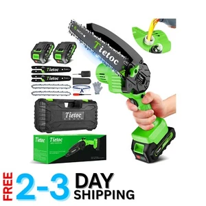 Mini Chainsaw 6 Inch Cordless Lightweight with 2 Batteries for Home Gardening - Picture 1 of 8