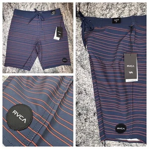 RVCA Men’s Size 30 Board Short Surf Swim Trunks Saunders Stripe Blue Stretch NEW - Picture 1 of 11