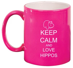 11oz Ceramic Coffee Tea Mug Glass Cup Keep Calm and Love Hippos - Picture 1 of 8