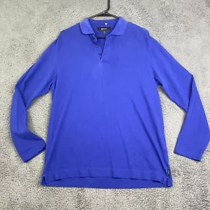 Z Zegna Blue Long Sleeve Cotton Polo Shirt Sz Large Stretch - Picture 1 of 10