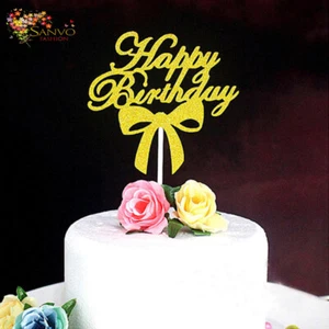 HAPPY BIRTHDAY CAKE TOPPER GOLD GLITTER CAKE TOPPER - Picture 1 of 2