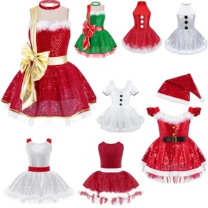 Kids Girls Sequins Tutu Dress Figure Ice Skating Dresses Christmas Dance Costume - Picture 1 of 107