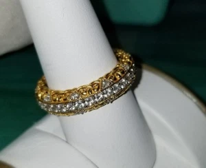 Victoria Wieck fancy 18k Yellow Gold/sterling silver Eternity filigree Band ring - Picture 1 of 12