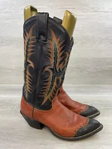 Tony Lama Mens Western Boot Cowboy USA Flame Black Vintage Ranch Rodeo Shoes - Picture 1 of 13
