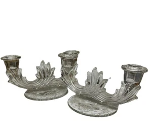 Fostoria Navarre Crystal Double Baroque Style Candlesticks Candle Holders - Picture 1 of 7