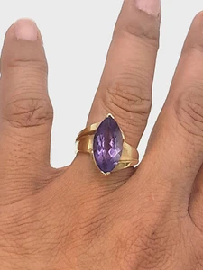 Vintage modernist 14k gold Amethyst Marquise Size 8.25 ladies ring Pristine 5.2g - Picture 1 of 4