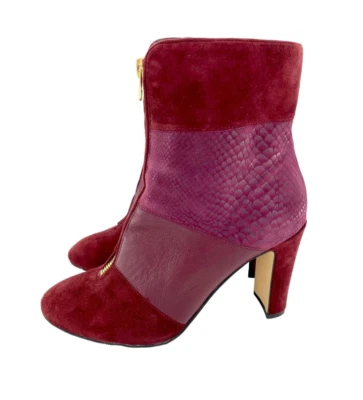 Botín de gamuza Anne Klein Jaffa borgoña estampado de serpiente tacón cremallera dorada talla 7,5 sh16 Foto 1 de 4