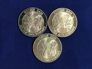 1985 Hoover Dam Golden Anniversary Set of 3 Brass Proof-like Medals E7301 - Picture 1 of 6