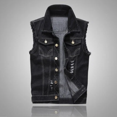 Men Denim Waistcoat Jeans Vest Jacket Sleeveless Ripped Trucker Coat Distressed - Photo 1/4