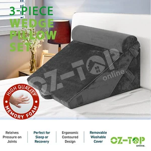3PCS Memory Foam Bed Wedge Pillow Set Sleep Neck Cushion Support Leg Raiser Grey - Picture 1 of 11