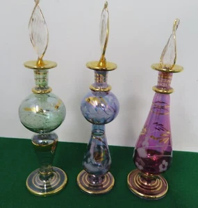 Perfume VTG 3 Egypt Hand Blown Crystal Glass Bottles Gold Trim 6" Royal Limited - Picture 1 of 4