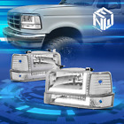 For 92-96 Ford F150-F350 Dual LED DRL Chrome/Clear Headlights Bumper Signal Lamp