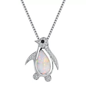 Fashion Silver Penguin White Simulated Opal Pendant Necklace Wedding Jewelry - Picture 1 of 2