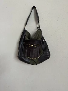 Vtg Michael Kors Made in Italy Fringe Suede/leather Soulder Bag OLIVE GREEN - Picture 1 of 16