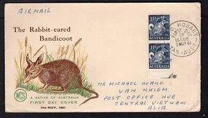 1961 Australia 2'2 Uprated 11d Bandicoot FDC TAS to SAIGON VIETNAM (See Back) - Picture 1 of 4