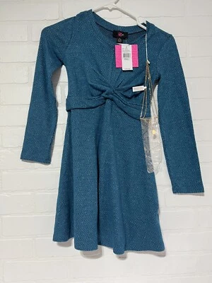 NUEVO CON ETIQUETAS IZ BYER NIÑAS BREZO VERDE AZULADO Vestido Tejido Difuso + Collar Corazón 7-8 Pequeño $48 Foto 1 de 4