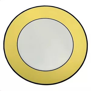 VTG Pagnossin Treviso Italy SPA BRIGHT YELLOW Blue Trim Coupe Dinner Plate MINT - Picture 1 of 5