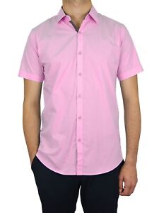 Men's Solid Fitted Short Sleeve Button Dress Shirt ( Sizes, S-5XL ) *BRAND NEW*