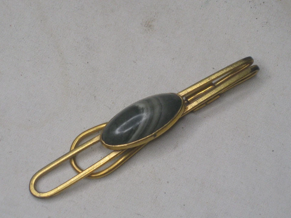 Clip de broche de barra de corbata joyería roca pulida piedra natural vintage Foto 1 de 4