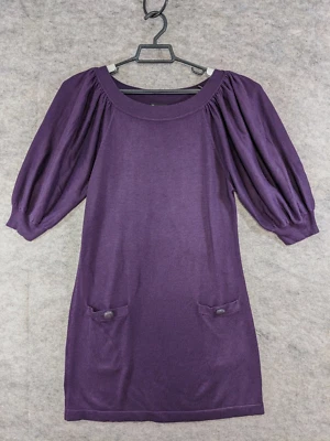 Новые направления платье женщин маленький фиолетовый свитер вязаный Shift карманы Puff рукава - Изображение 1 из 4