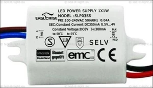 █►Transformador LED Eaglerise SLP03SS - 350mA 1x1 vatios LED de alta potencia IP65 resistente al agua - Imagen 1 de 1