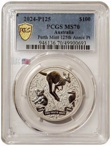 2024 1 Oz Platinum $100 Australia 125TH ANNIVERSARY OF PERT MINT PCGS MS70 Coin. - Picture 1 of 9