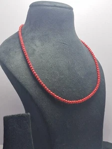 Red Coral Gemstone 4 mm Round Beads Fine 925 Silver 16" Strand Necklaces - Picture 1 of 7