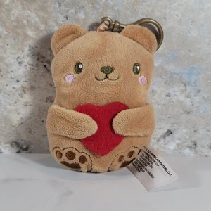 ANIMAL ADVENTURE BROWN TEDDY BEAR HOLDING HEART PLUSH BACKPACK CLIP CIRCA 2023 - Picture 1 of 5