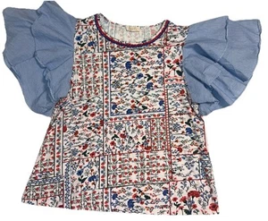 Blusa Blusa Top Anthropologie Let Me Be Floral Cambray Volantes Manga Acampanada S - Imagen 1 de 10