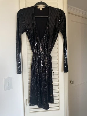 Sexy MICHAEL KORS Black Sequined Wrap Formal Party Dress XS - Image 1 of 4