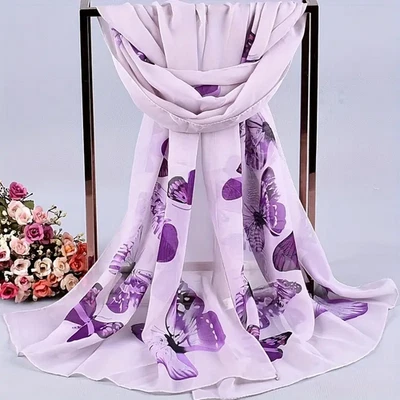 Bufanda Estampado Mariposa 63"x19.5 Rectángulo Envoltura Estola Bordado Encaje Mantón Hiyab Foto 1 de 4