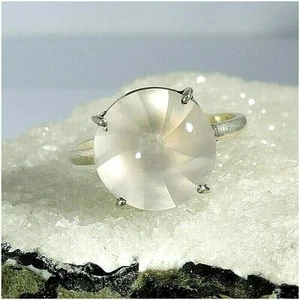 Modern Natural Rose Quartz Gemstone 925 Sterling Silver Solitaire Statement Ring - Picture 1 of 5