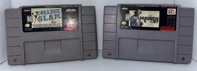College Slam + Madden 97 Nintendo SNES OEM 2x Game Sport Bundle Tested & Works - Image 1 of 4