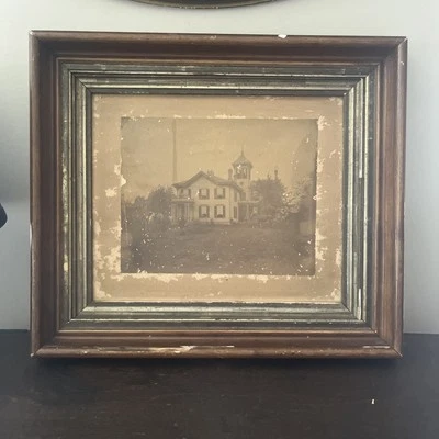 Antigo? Foto decoupage antiga assustadora moldura de madeira rústica 14x16 sépia - Imagem 1 de 4