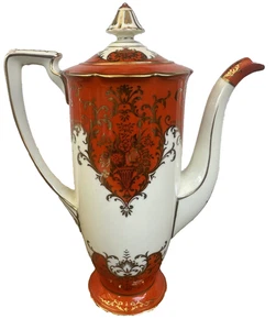 Antigua olla Noritake pintada a mano Japón chocolate Demitasse oro naranja brillo - Imagen 1 de 5