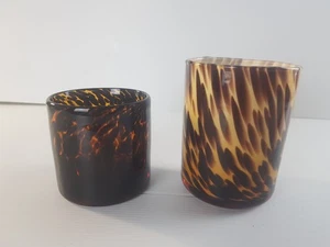 Tortoise & Leopard Brown Print Designed into Glass Vessel Candle Holders Jars - Picture 1 of 8