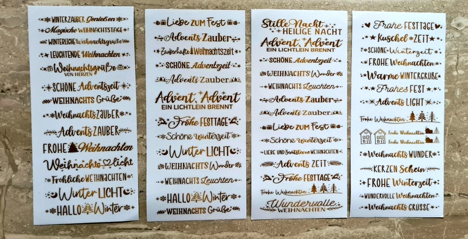 MARKENLOS Rub on Transfer Sticker Set 1 Bogen Weihnachten Schriften Gold ca 11 x 24 cm