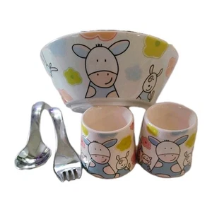 Auerhahn Family Child's Whimsical Animal Bowl/2 Egg Cups/Spoon/Fork Set Germany - Picture 1 of 18