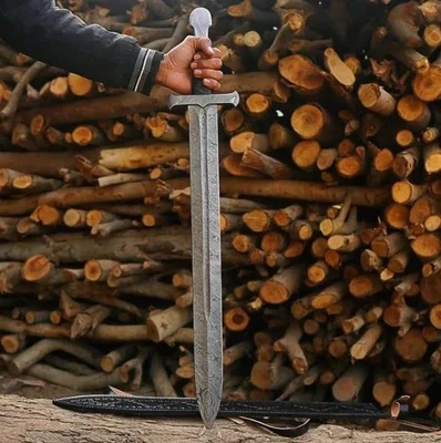 Hand Forged Viking Sword, Custom Handmade New Damascus Steel Sword with Leather - Image 1 of 3