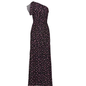Shoshanna 4 Vivine Tossed Rose Gown Maxi Shift Dress Black Floral One Shoulder - Picture 1 of 12