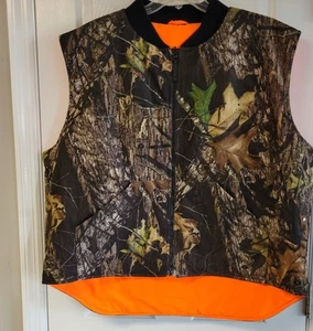 Vintage Cabelas Mossy Oak Break Up Hunting Vest Reversable Camo Orange 2XL - Picture 1 of 4