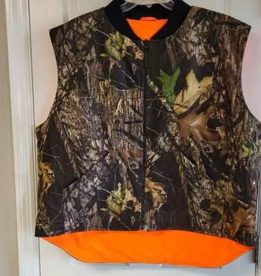 Vintage Cabelas Mossy Oak Break Up Hunting Vest Reversable Camo Orange 2XL - Image 1 of 4
