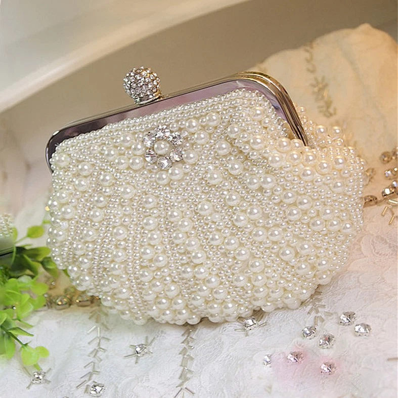 Women Pearl Clutch Bag Noble Crystal Beaded Evening Bag Wedding Chain Clutch - image 1 of 4