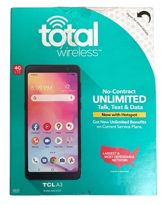 Total Wireless TCL A3 4G LTE Prepaid Smartphone Black 32GB, Network Locked - Image 1 of 4