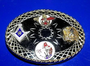 Beautiful "W" USA Masonic Buckle w/Mason's, Shriners & Scottish Rite Emblems - Picture 1 of 3