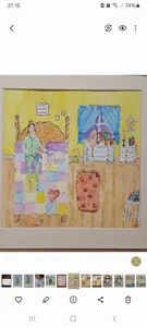 " A Quiet Night In" Original Folk Art By Kent Artist - Picture 1 of 1